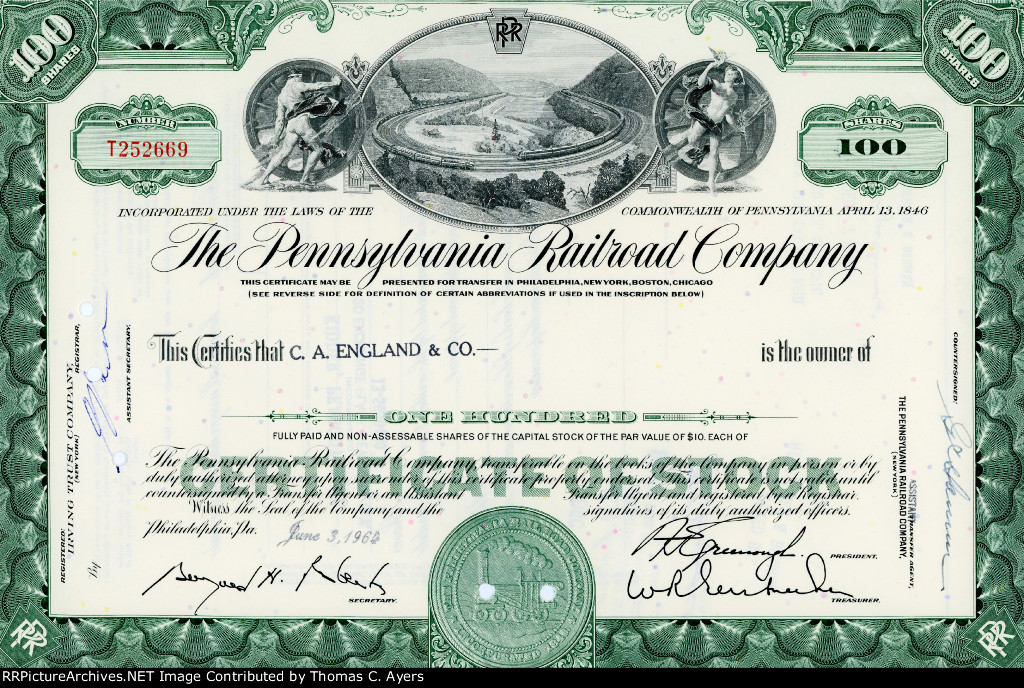 PRR Stock Certificate, 1964